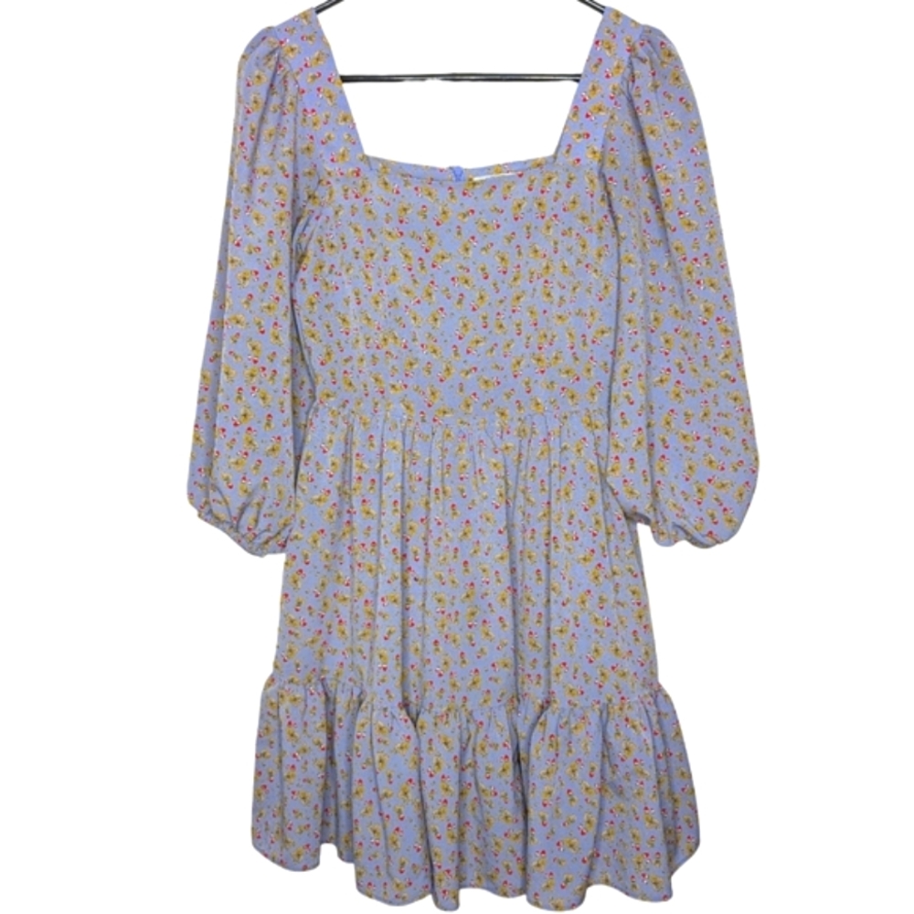 Glamorous ASOS Brand Square Neck Tiered Smock Lilac Strawberry Mini Dress Size 2 - Picture 1 of 16